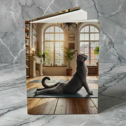 Russian Blue Cat Doing Yoga Bright Interior