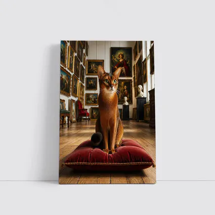 Abyssinian Cat Sitting in Classic Art Gallery