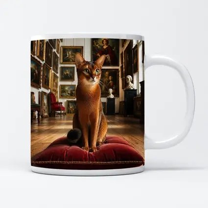 Abyssinian Cat Sitting in Classic Art Gallery