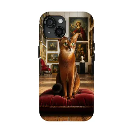 Abyssinian Cat Sitting in Classic Art Gallery
