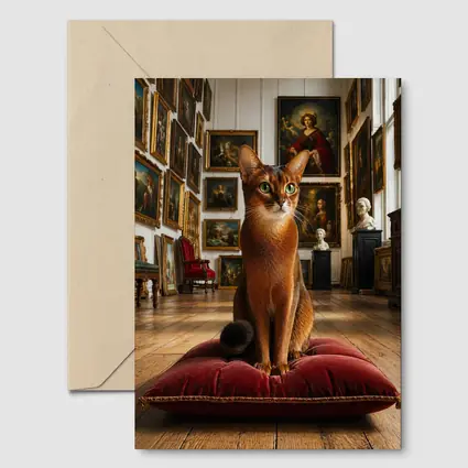 Abyssinian Cat Sitting in Classic Art Gallery