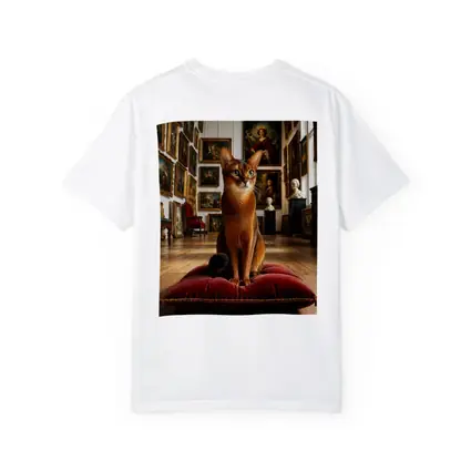 Abyssinian Cat Sitting in Classic Art Gallery