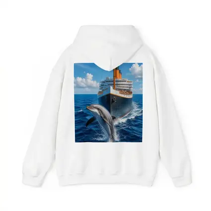 Dolphin Leaping Beside Classic Ocean Liner