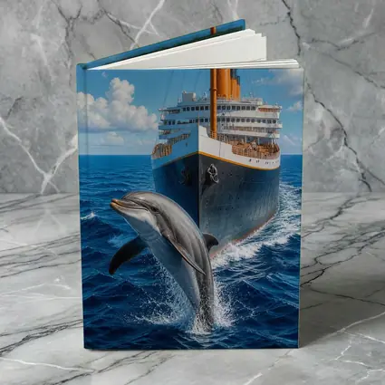 Dolphin Leaping Beside Classic Ocean Liner