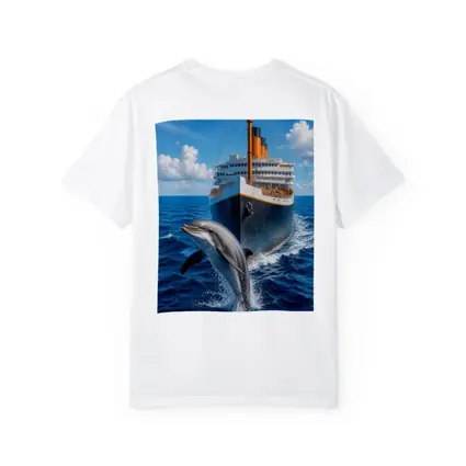 Dolphin Leaping Beside Classic Ocean Liner