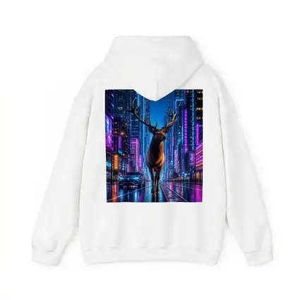 Elk Standing in Neon Cyberpunk City Night