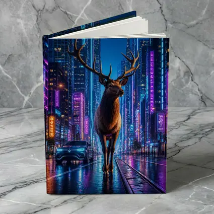 Elk Standing in Neon Cyberpunk City Night