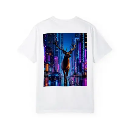 Elk Standing in Neon Cyberpunk City Night