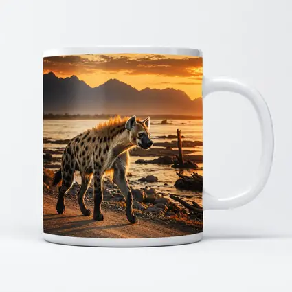 Spotted Hyena Walking At Golden Sunset