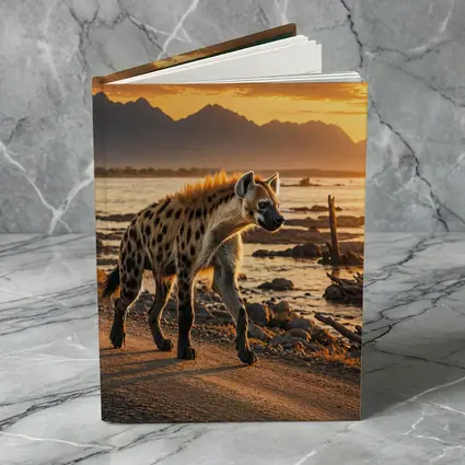 Spotted Hyena Walking At Golden Sunset