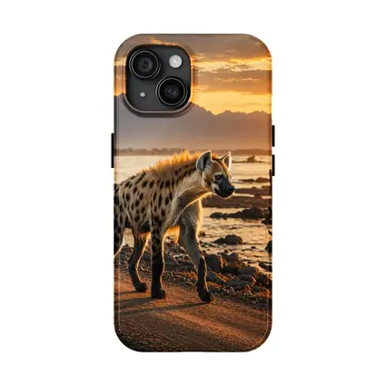 Spotted Hyena Walking At Golden Sunset