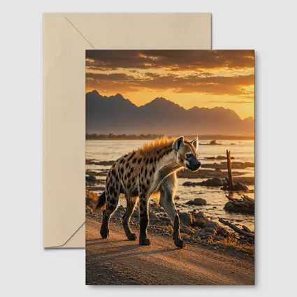 Spotted Hyena Walking At Golden Sunset