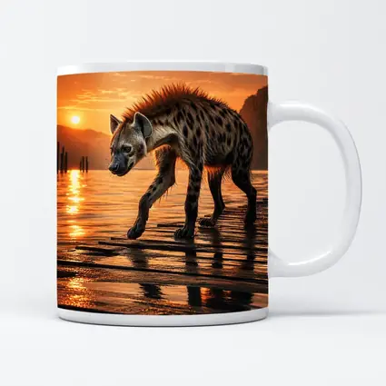 Spotted Hyena Walking at Glowing Sunset