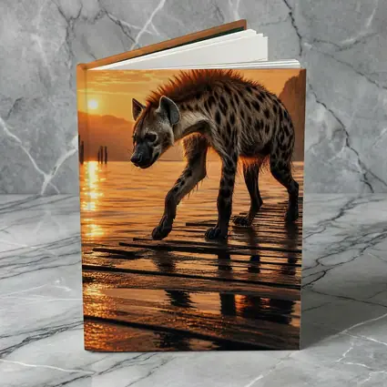 Spotted Hyena Walking at Glowing Sunset