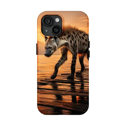 Spotted Hyena Walking at Glowing Sunset
