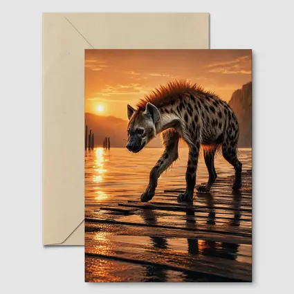 Spotted Hyena Walking at Glowing Sunset