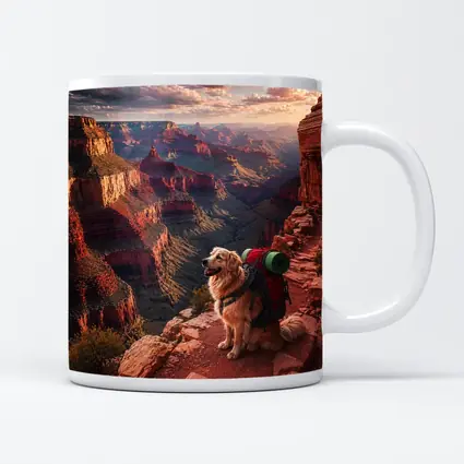 Golden Retriever Hiking Grand Canyon Sunset