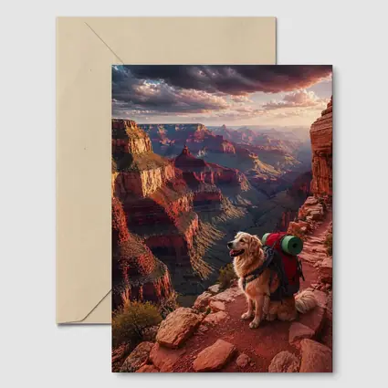 Golden Retriever Hiking Grand Canyon Sunset