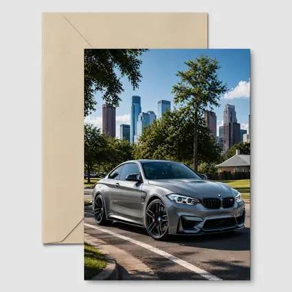BMW M4 Gray Coupe City Skyline