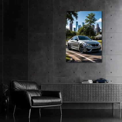 BMW M4 Gray Coupe City Skyline