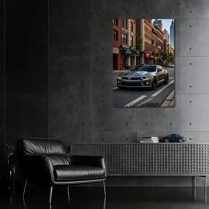Gray Chevrolet Camaro City Street Scene