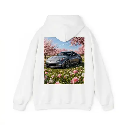 Nissan 370Z Gray Sports Car Cherry Blossoms