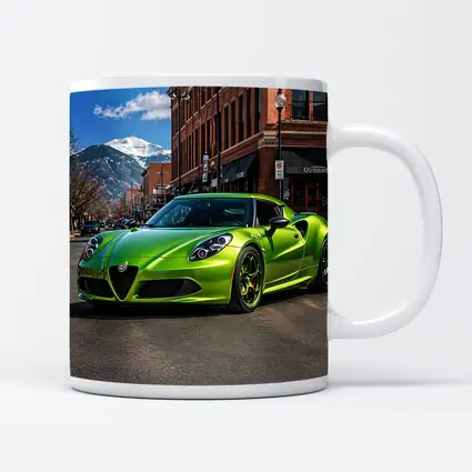 Green Alfa Romeo 4C Downtown Mountain Backdrop
