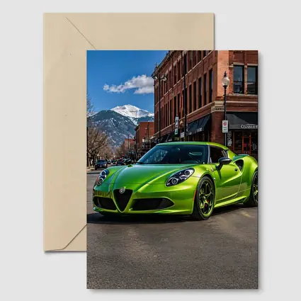 Green Alfa Romeo 4C Downtown Mountain Backdrop