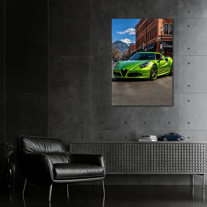 Green Alfa Romeo 4C Downtown Mountain Backdrop