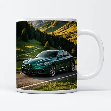 Alfa Romeo Stelvio Green Alpine Mountain Road