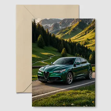 Alfa Romeo Stelvio Green Alpine Mountain Road
