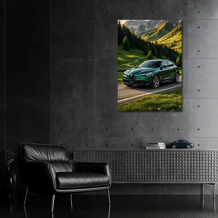 Alfa Romeo Stelvio Green Alpine Mountain Road