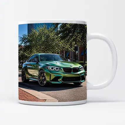 Green BMW M2 Parked Downtown City Street