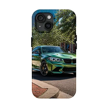 Green BMW M2 Parked Downtown City Street