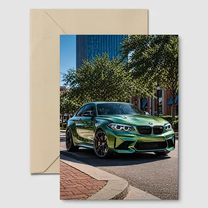 Green BMW M2 Parked Downtown City Street