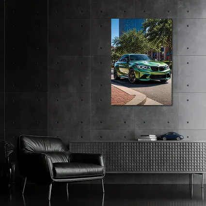 Green BMW M2 Parked Downtown City Street