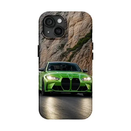 BMW M3 Green Sedan Rocky Mountain Road