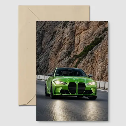 BMW M3 Green Sedan Rocky Mountain Road