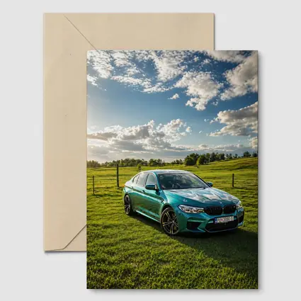 BMW M5 Teal Sedan Green Field Sky