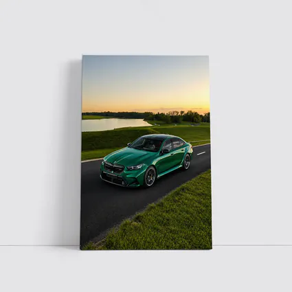 BMW M5 Green Sedan Sunset Road