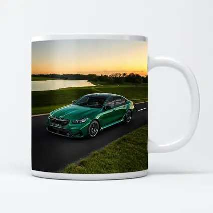 BMW M5 Green Sedan Sunset Road
