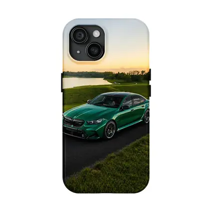 BMW M5 Green Sedan Sunset Road