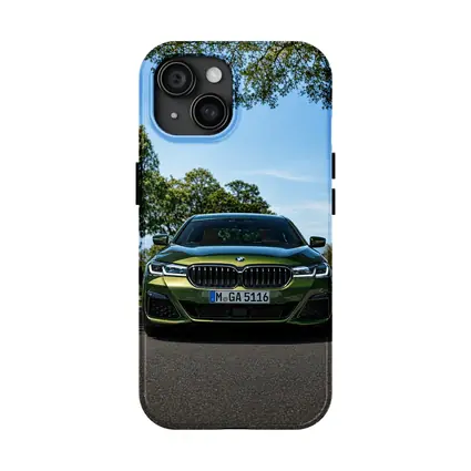 BMW 5 Series Green Front View Road