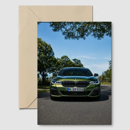 BMW 5 Series Green Front View Road