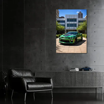 Green Chevrolet Camaro Downtown City Street