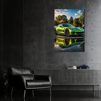 Green Chevrolet Corvette ZR1 American Flag
