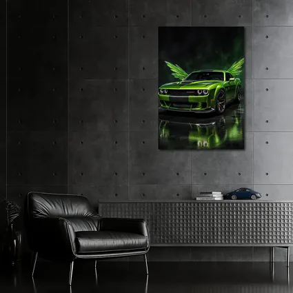 Green Dodge Challenger SRT Hellcat With Wings