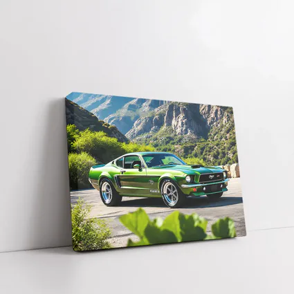 Green Ford Mustang Fastback Mountain Road