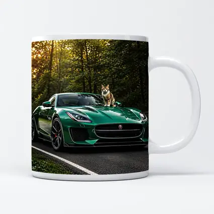 Green Jaguar F Type Cat Forest Road