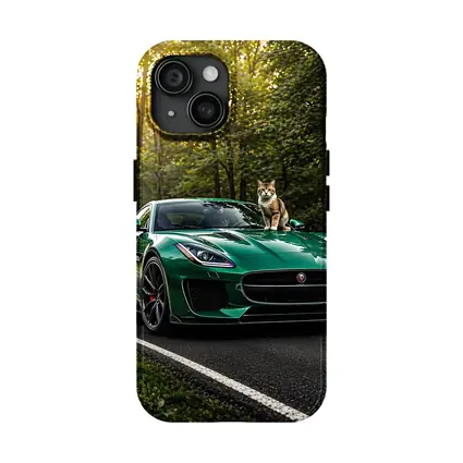 Green Jaguar F Type Cat Forest Road
